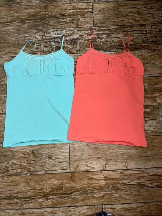 American Eagle Outfitters Tops - American Eagle Outfitters Coral & Aqua Lace-Trim Cami Tanks (2-Pack)